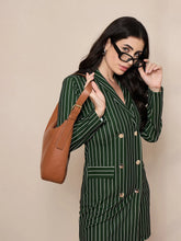 Women Green Striped Double Breasted Blazer Dress-SFDRSS12421