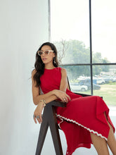 Women Red Ric Rac Lace Sleeveless Straight Dress-SFDRSS12433