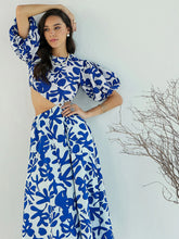 Women Blue & White Floral Side Cut Out Midi Dress-SFDRSS12437