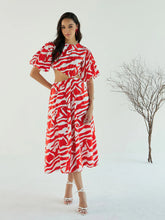 Women Red & White Printed Side Cut Out Midi Dress-SFDRSS12438