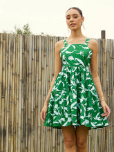 Women Green & White Floral Strappy Dress-SFDRSS12440