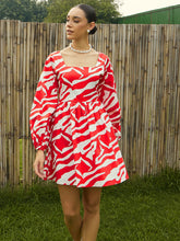 Women Red & White Printed Back Tie Knot Dress-SFDRSS12444