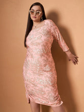 Women Pink Floral Ruched Dress-SFDRSS12457