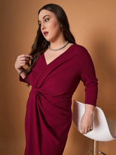Women Maroon Glitter Side Knot Midi Dress-SFDRSS12466