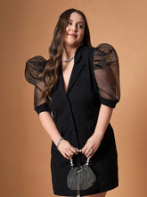 Women Black Glitter Organza Sleeves Blazer Dress-SFDRSS12467