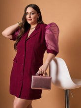 Women Maroon Glitter Organza Sleeves Blazer Dress-SFDRSS12468