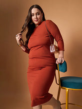 Women Rust Glitter Bodycon High Neck Dress-SFDRSS12474