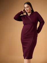 Women Burgundy Full Sleeves Midi Dress-SFDRSS12484