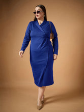 Women Royal Blue Full Sleeves Midi Dress-SFDRSS12485