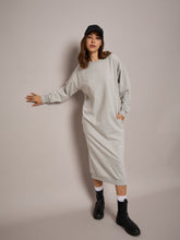 Women Grey Melange Terry Oversized Midi Sweat Dress-SFDRSS12523