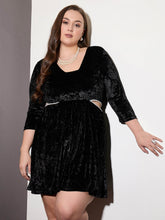 Women Black Velvet Side Cut Out Skater Dress-SFDRSS12531