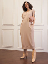Women Beige V-Neck Sweater Dress-SFDRSS12540