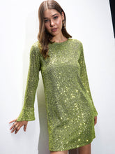 Women Green Sequin Back Cut-Out Short Dress-SFDRSS12546