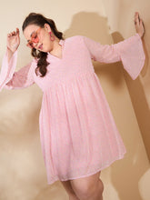Women Pink Ditsy Floral V Neck Knee Length Dress-SFDRSS12668