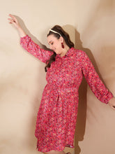Women Red Floral Knee Length Shirt Dress-SFDRSS12672