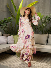 Women Off-White Floral V-Neck Flared Maxi Dress-SFDRSS12686