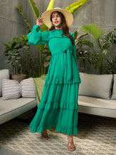 Women Green Tiered Maxi Dress-SFDRSS12693