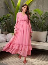 Women Pink Wrap V-Neck Maxi Dress-SFDRSS12701