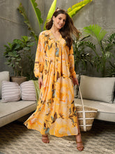 Women Yellow Floral Elasticated V-Neck Maxi Dress-SFDRSS12708