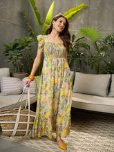 Women Green Floral Square-Neck Maxi Dress-SFDRSS12723