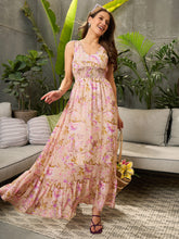 Women Beige Floral Sleeveless Maxi Dress-SFDRSS12726