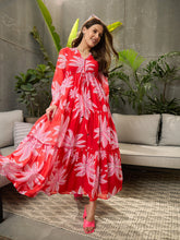 Women Red Floral Tiered Maxi Dress-SFDRSS12730