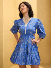 Women Blue Floral Side Cut Out Short Dress-SFDRSS12746