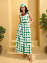 Women Green Polka Dot Shoulder Knot Maxi Dress-SFDRSS12770