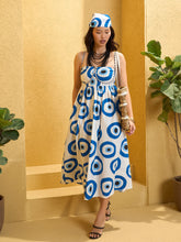 Women White Evil Eye Print Strappy Midi Dress-SFDRSS12772