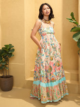 Women Beige Floral Strappy Tie-up Maxi Dress-SFDRSS12773
