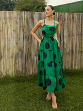 Women Green Strappy Back Cut-Out Polka Maxi-SFDRSS12782