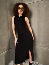 Women Black Rib Sleeveless Hooded Maxi Dress-SFDRSS12895