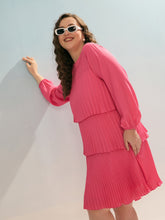 Women Pink Pleated Skater Tiered Dress-SFDRSS12914