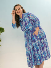 Women Blue Printed Belted Midi Shirt Dress-SFDRSS12923