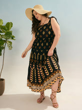Women Black Geometric Tie Up Tiered Dress-SFDRSS12925