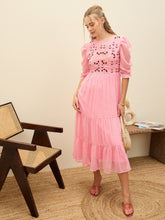 Women Pink Dobby Tiered Midi Dress-SFDRSS12979