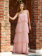 Women Peach Frill Strappy Maxi Dress-SFDRSS12988