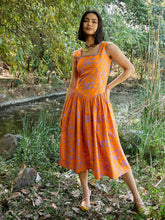Women Grey & Orange Floral Drop Waist Midi Dress-SFDRSS13009