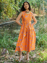 Women Grey & Orange Floral Tiered Midi Dress-SFDRSS13010