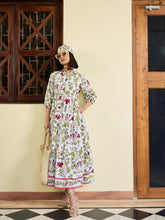 Women White Floral Front Button Tired Maxi Dress-SFDRSS13027