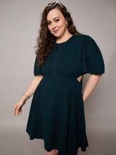 Women Emerald Green Side Cut Out Frill Sleeves Dress-SFDRSS13039