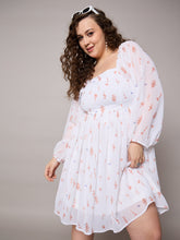 Women Brown Floral Square Neck Short Skater Dress-SFDRSS13044