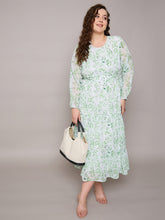 Women Green Floral Tiered Maxi Dress-SFDRSS13049