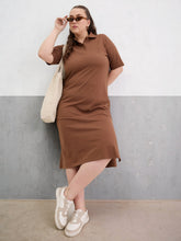 Women Brown Polo Neck Side Slit Midi Dress-SFDRSS13052