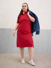 Women Red Polo Neck Side Slit Midi Dress-SFDRSS13053