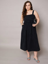 Women Black Tencel Strappy Midi Dress-SFDRSS13057