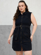 Women Black Denim Sleeveless Short Dress-SFDRSS13060