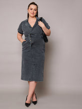 Women Black Acid Wash Denim Front Slit Midi Dress-SFDRSS13073
