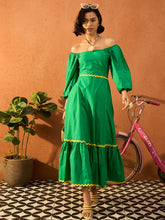 Women Green Ric Rac Lace Square Neck Maxi Dress-SFDRSS13087