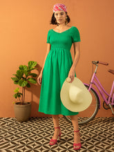 Women Green Poplin Smocked Midi Dress-SFDRSS13134